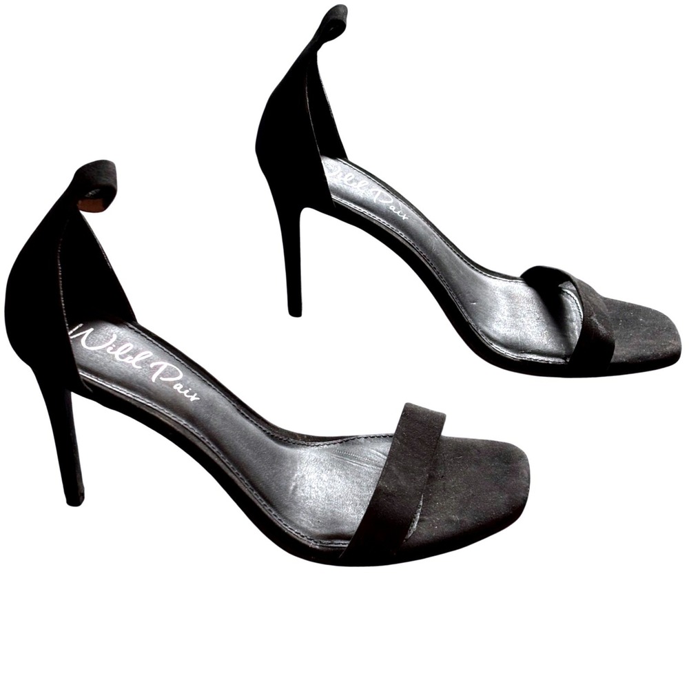 Wild Pair Bethie Black Faux Suede Stiletto Sandals Square Toe Heels Womens 10